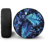 Blue Tropical Leaves Print Leather Spare Tire Cover