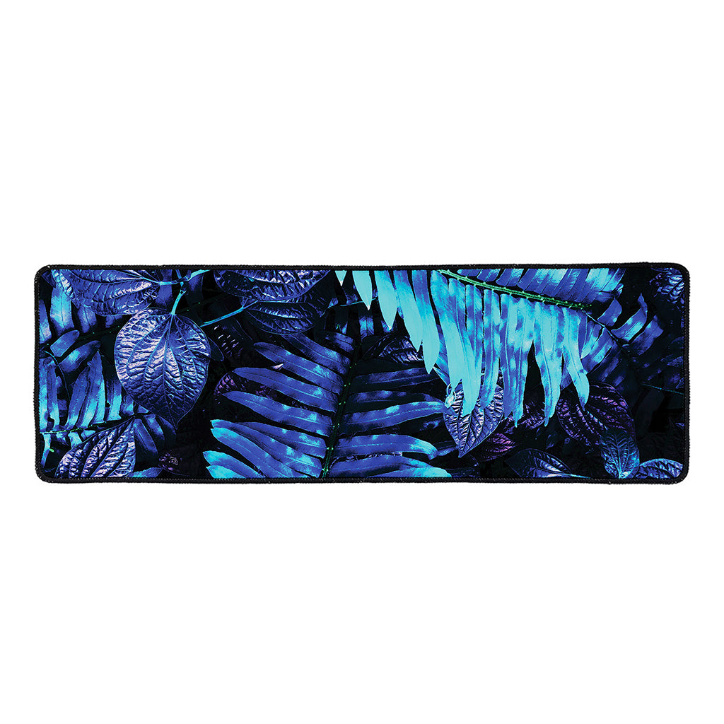 Blue Tropical Leaves Print Long Kitchen Mat