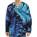 Blue Tropical Leaves Print Long Sleeve Baseball Jersey