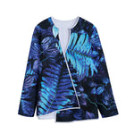 Blue Tropical Leaves Print Long Sleeve Short Coat