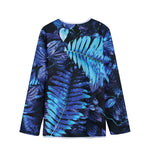 Blue Tropical Leaves Print Long Sleeve Short Coat