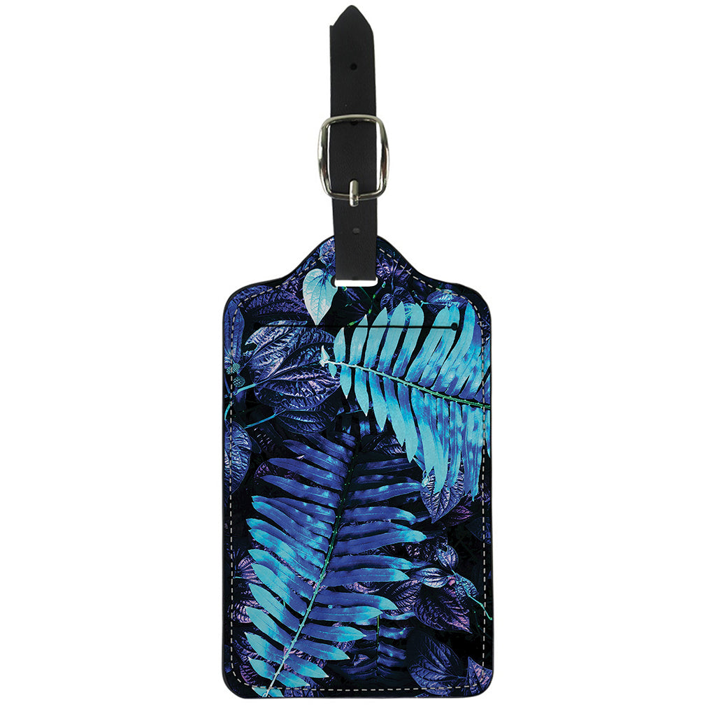 Blue Tropical Leaves Print Luggage Tag