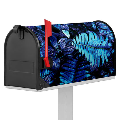 Blue Tropical Leaves Print Mailbox Cover
