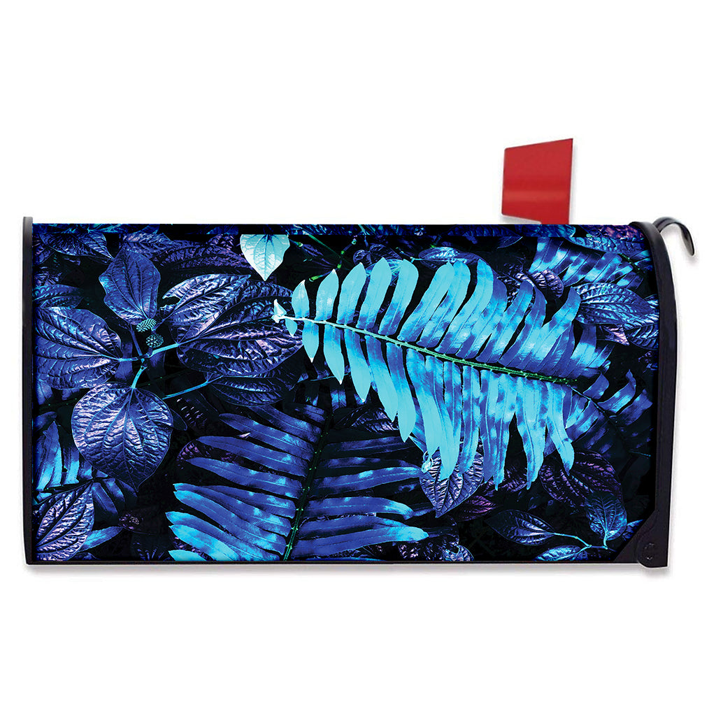 Blue Tropical Leaves Print Mailbox Cover