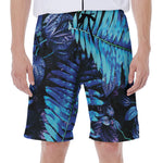 Blue Tropical Leaves Print Men's Beach Shorts