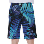 Blue Tropical Leaves Print Men's Beach Shorts