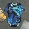 Blue Tropical Leaves Print Men's Bodysuit