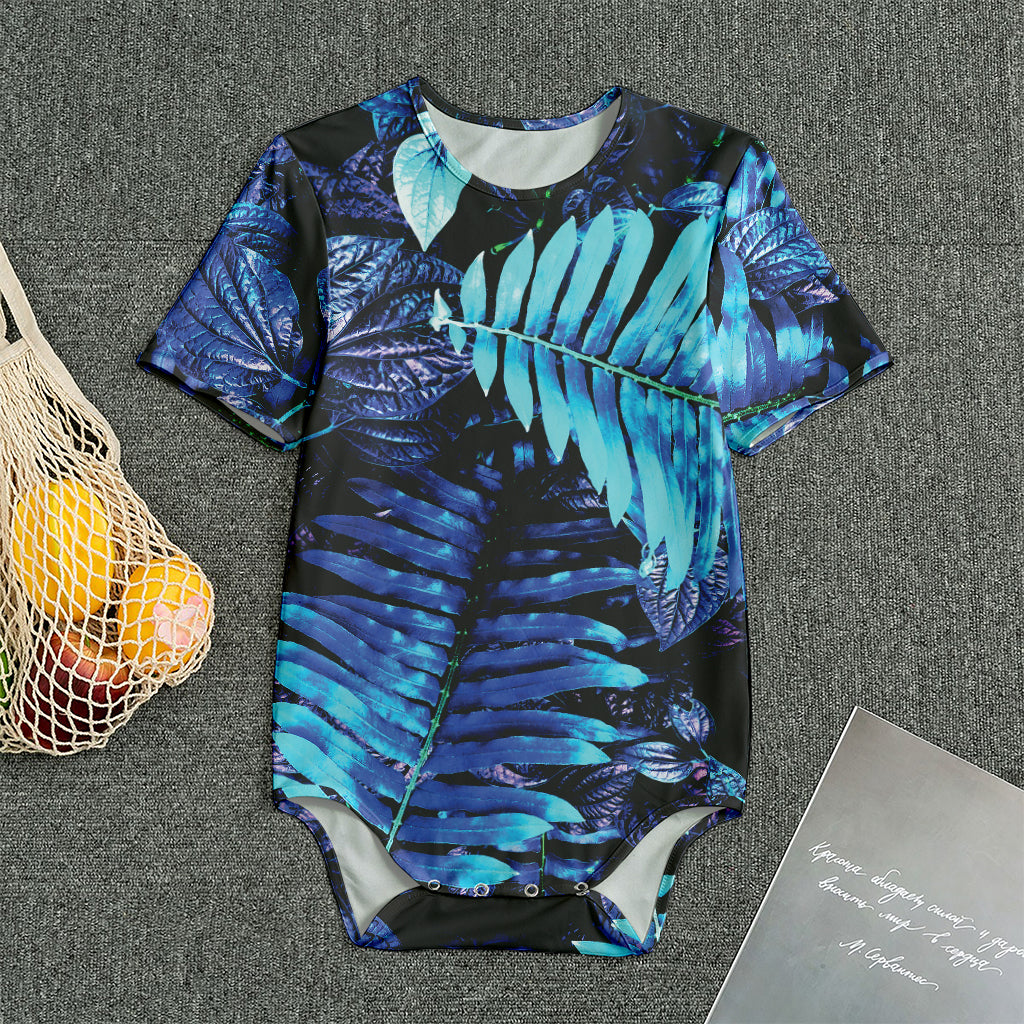 Blue Tropical Leaves Print Men's Bodysuit