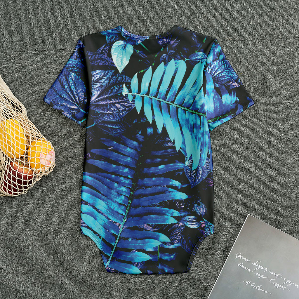 Blue Tropical Leaves Print Men's Bodysuit