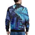 Blue Tropical Leaves Print Men's Bomber Jacket