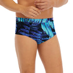 Blue Tropical Leaves Print Men's Briefs