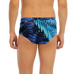 Blue Tropical Leaves Print Men's Briefs
