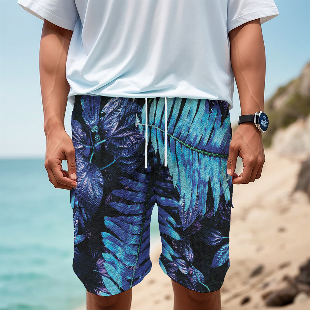 Blue Tropical Leaves Print Men's Cargo Shorts