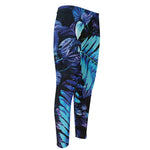 Blue Tropical Leaves Print Men's Compression Pants