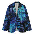 Blue Tropical Leaves Print Men's Cotton Blazer