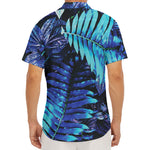 Blue Tropical Leaves Print Men's Deep V-Neck Shirt