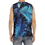 Blue Tropical Leaves Print Men's Fitness Tank Top