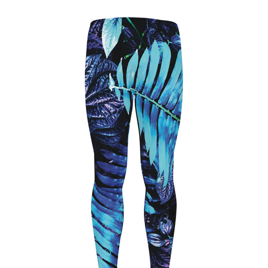 Blue Tropical Leaves Print Men's leggings