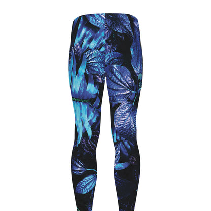 Blue Tropical Leaves Print Men's leggings