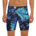 Blue Tropical Leaves Print Men's Long Boxer Briefs
