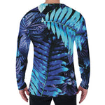 Blue Tropical Leaves Print Men's Long Sleeve T-Shirt