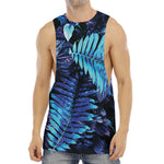 Blue Tropical Leaves Print Men's Muscle Tank Top