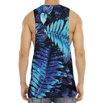 Blue Tropical Leaves Print Men's Muscle Tank Top