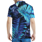 Blue Tropical Leaves Print Men's Polo Shirt