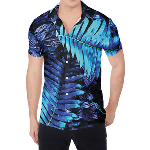 Blue Tropical Leaves Print Men's Shirt