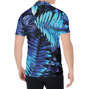 Blue Tropical Leaves Print Men's Shirt