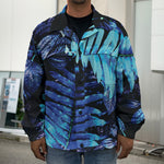 Blue Tropical Leaves Print Men's Shirt Jacket