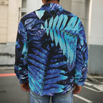 Blue Tropical Leaves Print Men's Shirt Jacket