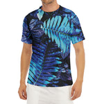 Blue Tropical Leaves Print Men's Short Sleeve Rash Guard