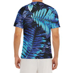 Blue Tropical Leaves Print Men's Short Sleeve Rash Guard