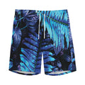 Blue Tropical Leaves Print Men's Athletic Shorts