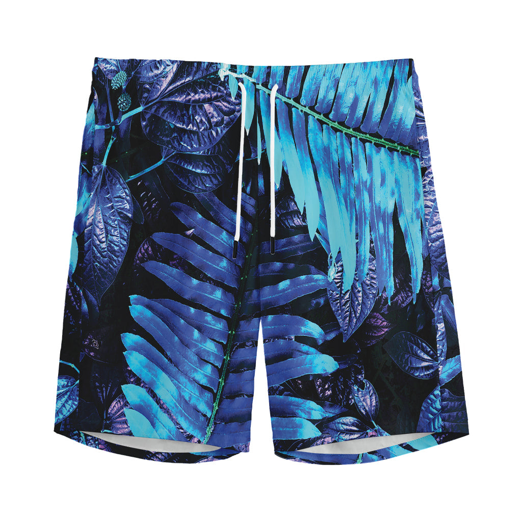 Blue Tropical Leaves Print Men's Sports Shorts