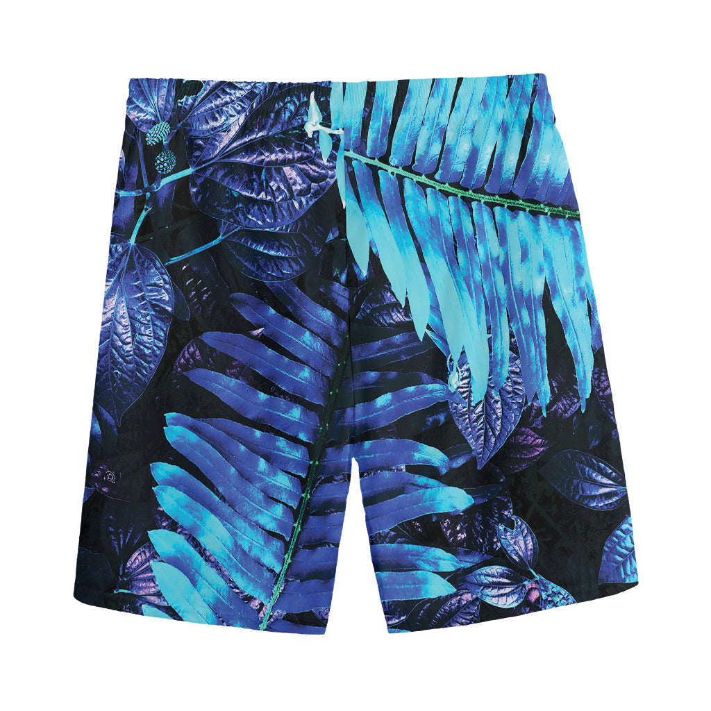 Blue Tropical Leaves Print Men's Sports Shorts