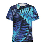 Blue Tropical Leaves Print Men's Sports T-Shirt