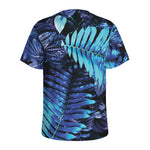 Blue Tropical Leaves Print Men's Sports T-Shirt