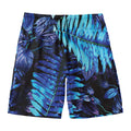 Blue Tropical Leaves Print Men's Swim Trunks
