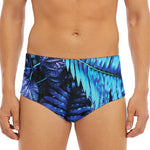 Blue Tropical Leaves Print Men's Triangle Swim Briefs