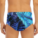 Blue Tropical Leaves Print Men's Triangle Swim Briefs