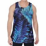 Blue Tropical Leaves Print Men's Velvet Tank Top