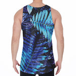 Blue Tropical Leaves Print Men's Velvet Tank Top