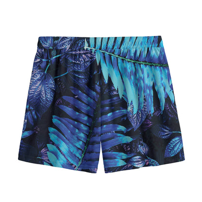 Blue Tropical Leaves Print Mesh Shorts