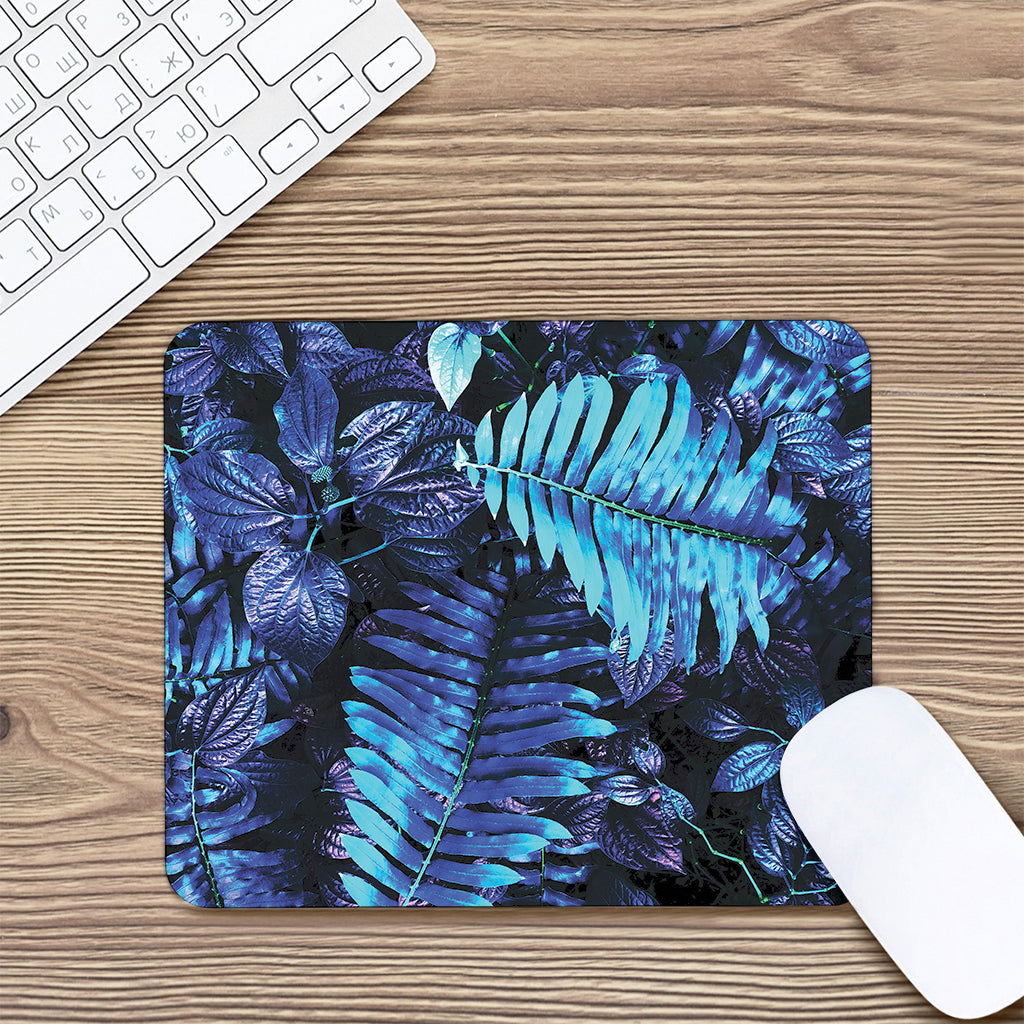 Blue Tropical Leaves Print Mouse Pad