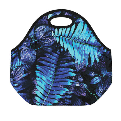 Blue Tropical Leaves Print Neoprene Lunch Bag