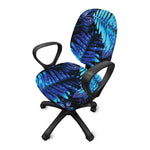 Blue Tropical Leaves Print Office Chair Cover