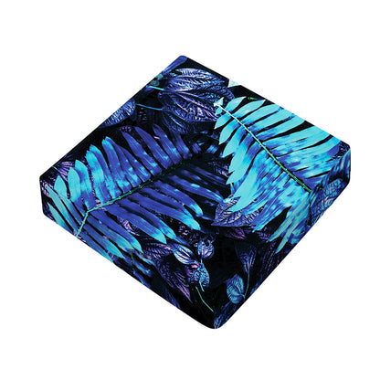 Blue Tropical Leaves Print Outdoor Seat Cushion Cover