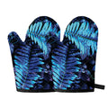 Blue Tropical Leaves Print Oven Mitts